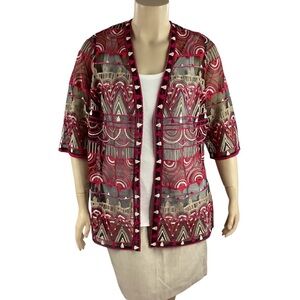 Catherines Multicolor Embroidered Mesh Topper Kimono Cardigan 0XWP